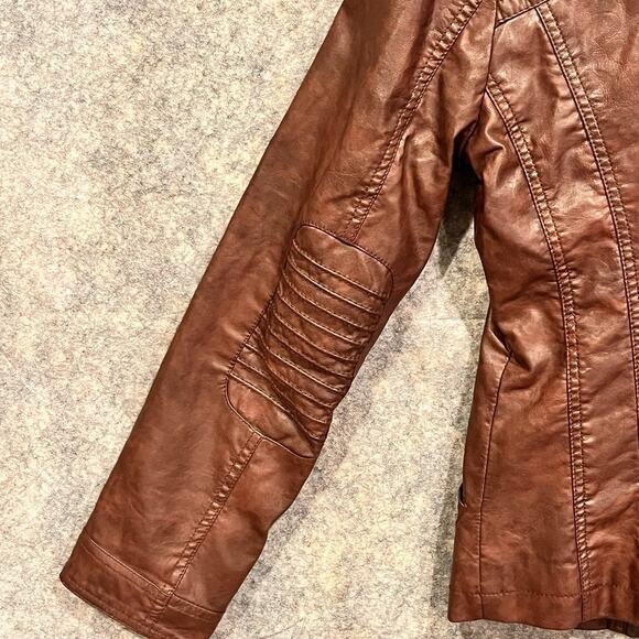 Guess Brown Moto Jacket Womens Medium Vintage Lined Zip Sleeves Pockets - Picture 15 of 15